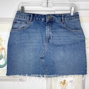 ASOS 100% Cotton Blue Denim Raw Hem Mini Skirt Size 8